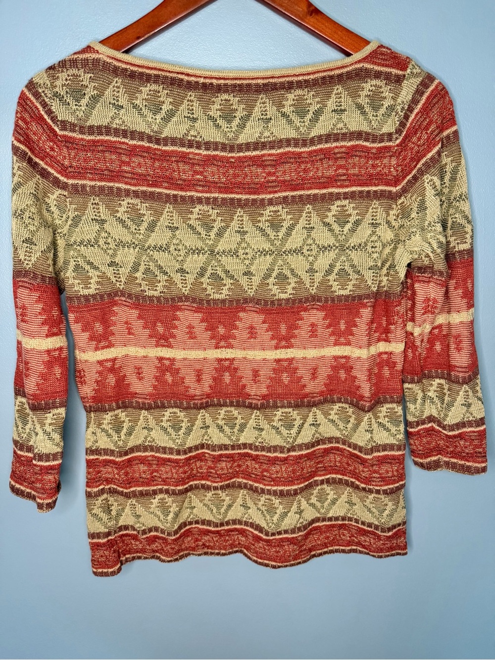 LRL Lauren Jeans Co. Ralph Lauren Linen Cotton Aztec Knit Top | Size Large - Picture 3 of 4